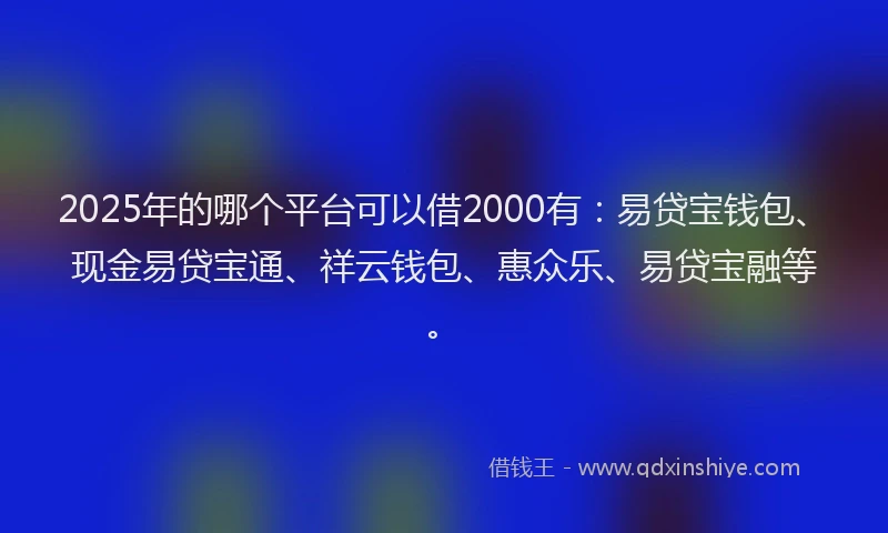 2025年的哪个平台可以借2000有：易贷宝钱包、现金易贷宝通、祥云钱包、惠众乐、易贷宝融等。