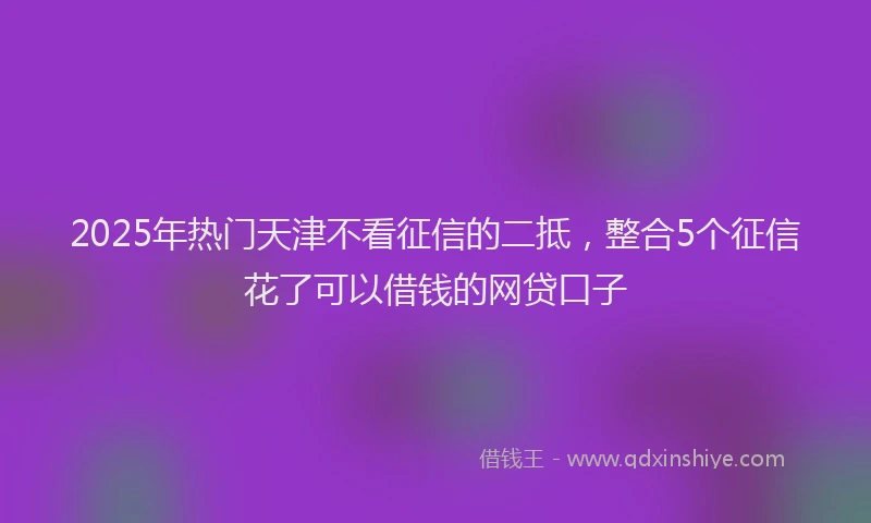 2025年热门天津不看征信的二抵，整合5个征信花了可以借钱的网贷口子