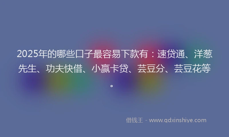 2025年的哪些口子最容易下款有：速贷通、洋葱先生、功夫快借、小赢卡贷、芸豆分、芸豆花等。