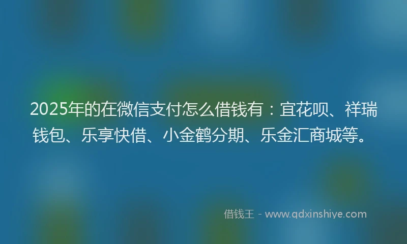 2025年的在微信支付怎么借钱有：宜花呗、祥瑞钱包、乐享快借、小金鹤分期、乐金汇商城等。