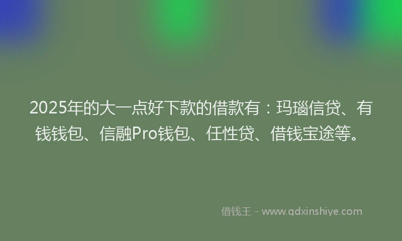 2025年的大一点好下款的借款有：玛瑙信贷、有钱钱包、信融Pro钱包、任性贷、借钱宝途等。