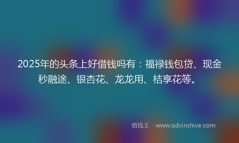 2025年的头条上好借钱吗有：福禄钱包贷、现金秒融途、银杏花、龙龙用、桔享花等。
