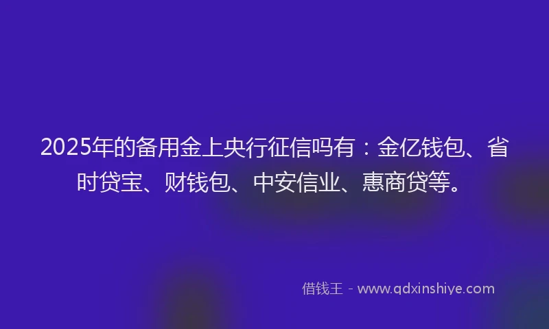 2025年的备用金上央行征信吗有：金亿钱包、省时贷宝、财钱包、中安信业、惠商贷等。