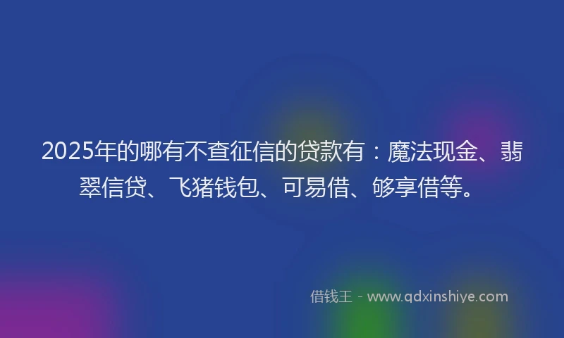 2025年的哪有不查征信的贷款有：魔法现金、翡翠信贷、飞猪钱包、可易借、够享借等。