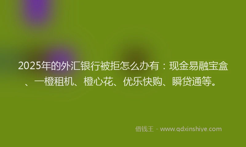 2025年的外汇银行被拒怎么办有：现金易融宝盒、一橙租机、橙心花、优乐快购、瞬贷通等。