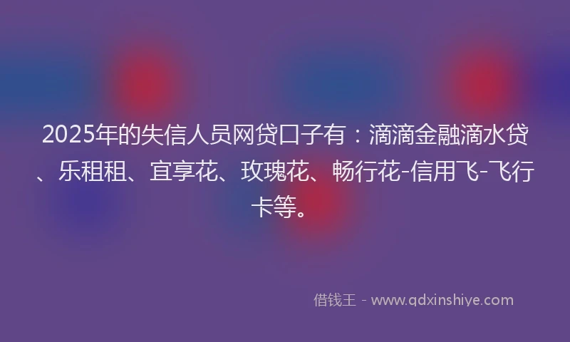 2025年的失信人员网贷口子有：滴滴金融滴水贷、乐租租、宜享花、玫瑰花、畅行花-信用飞-飞行卡等。