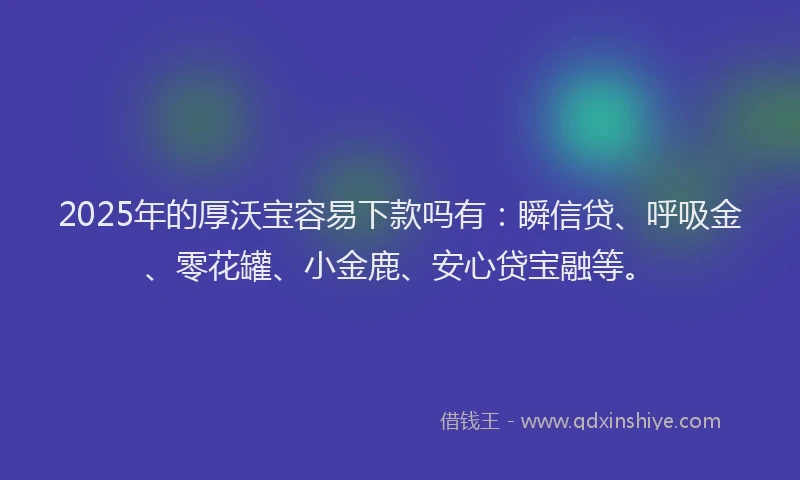 2025年的厚沃宝容易下款吗有：瞬信贷、呼吸金、零花罐、小金鹿、安心贷宝融等。