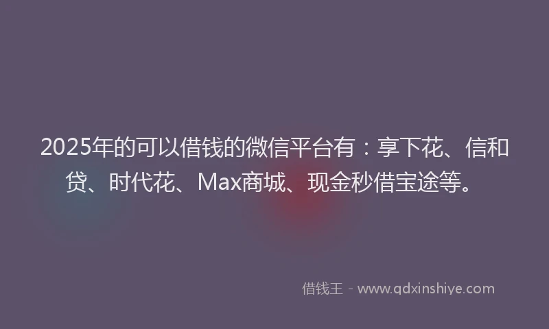 2025年的可以借钱的微信平台有：享下花、信和贷、时代花、Max商城、现金秒借宝途等。