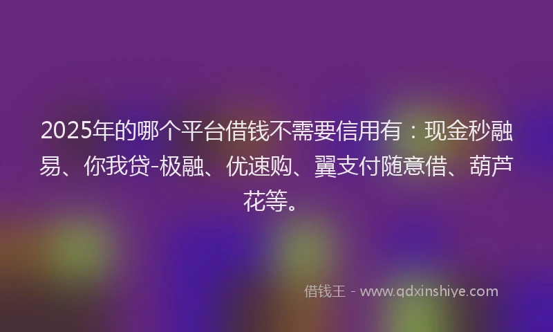 2025年的哪个平台借钱不需要信用有：现金秒融易、你我贷-极融、优速购、翼支付随意借、葫芦花等。