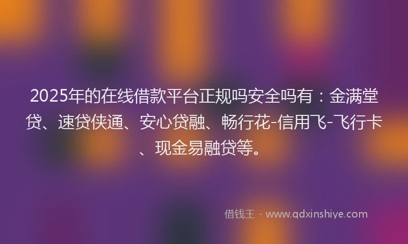 2025年的在线借款平台正规吗安全吗有：金满堂贷、速贷侠通、安心贷融、畅行花-信用飞-飞行卡、现金易融贷等。