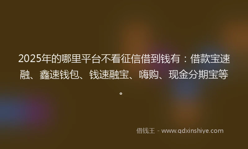 2025年的哪里平台不看征信借到钱有：借款宝速融、鑫速钱包、钱速融宝、嗨购、现金分期宝等。