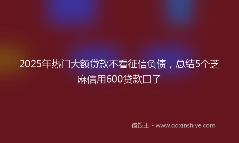 2025年热门大额贷款不看征信负债，总结5个芝麻信用600贷款口子