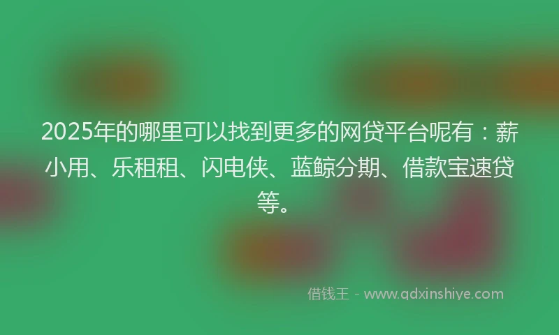 2025年的哪里可以找到更多的网贷平台呢有：薪小用、乐租租、闪电侠、蓝鲸分期、借款宝速贷等。
