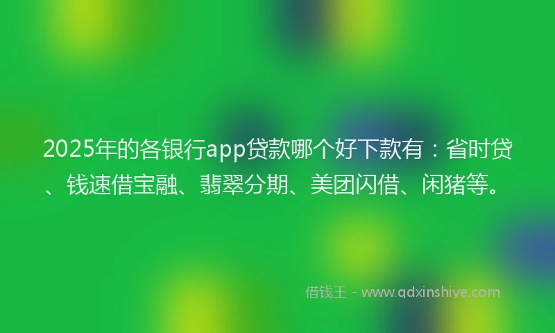 2025年的各银行app贷款哪个好下款有：省时贷、钱速借宝融、翡翠分期、美团闪借、闲猪等。