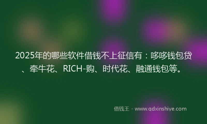 2025年的哪些软件借钱不上征信有：哆哆钱包贷、牵牛花、RICH-购、时代花、融通钱包等。