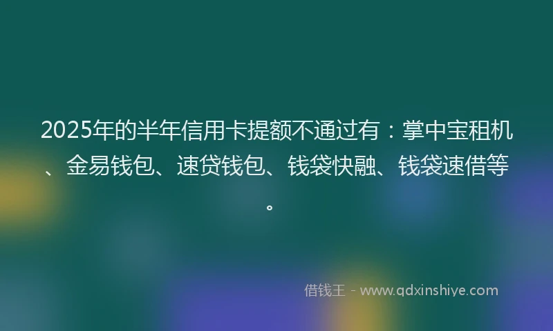 2025年的半年信用卡提额不通过有：掌中宝租机、金易钱包、速贷钱包、钱袋快融、钱袋速借等。