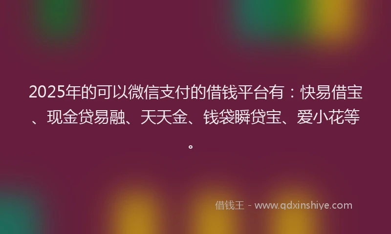 2025年的可以微信支付的借钱平台有：快易借宝、现金贷易融、天天金、钱袋瞬贷宝、爱小花等。
