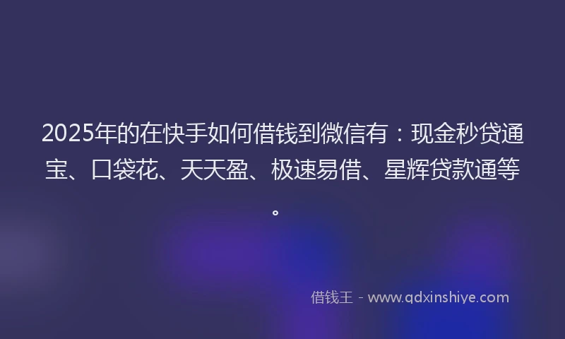 2025年的在快手如何借钱到微信有：现金秒贷通宝、口袋花、天天盈、极速易借、星辉贷款通等。
