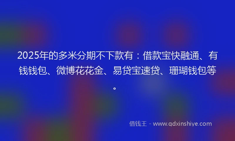 2025年的多米分期不下款有：借款宝快融通、有钱钱包、微博花花金、易贷宝速贷、珊瑚钱包等。