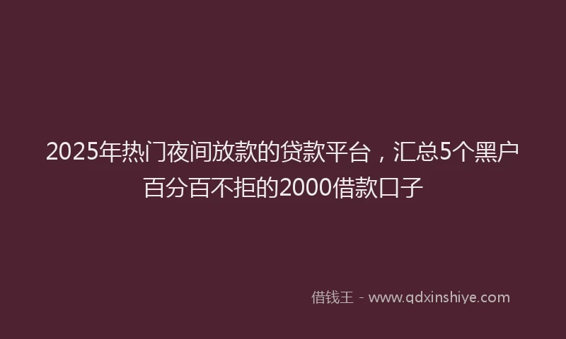 2025年热门夜间放款的贷款平台，汇总5个黑户百分百不拒的2000借款口子