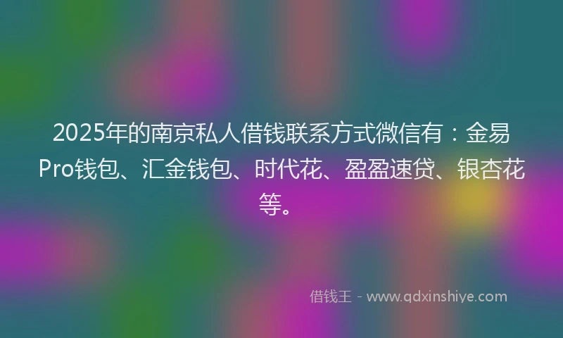 2025年的南京私人借钱联系方式微信有：金易Pro钱包、汇金钱包、时代花、盈盈速贷、银杏花等。