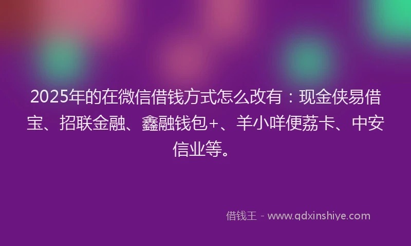 2025年的在微信借钱方式怎么改有：现金侠易借宝、招联金融、鑫融钱包+、羊小咩便荔卡、中安信业等。