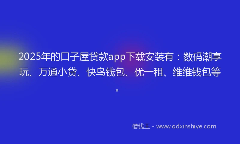 2025年的口子屋贷款app下载安装有：数码潮享玩、万通小贷、快鸟钱包、优一租、维维钱包等。