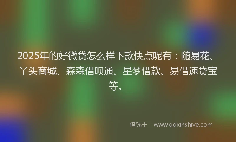 2025年的好微贷怎么样下款快点呢有：随易花、丫头商城、森森借呗通、星梦借款、易借速贷宝等。