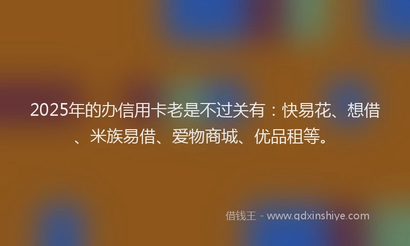 2025年的办信用卡老是不过关有：快易花、想借、米族易借、爱物商城、优品租等。