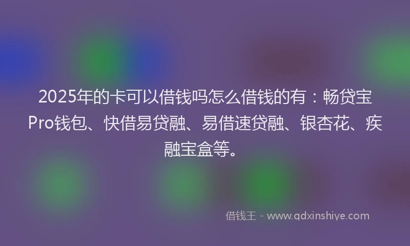 2025年的卡可以借钱吗怎么借钱的有：畅贷宝Pro钱包、快借易贷融、易借速贷融、银杏花、疾融宝盒等。
