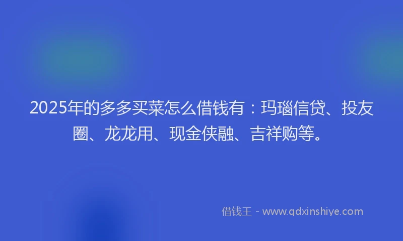 2025年的多多买菜怎么借钱有：玛瑙信贷、投友圈、龙龙用、现金侠融、吉祥购等。