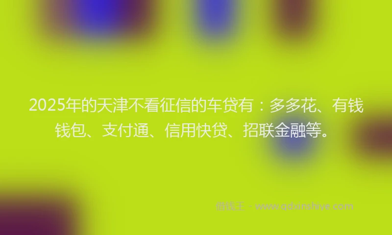 2025年的天津不看征信的车贷有：多多花、有钱钱包、支付通、信用快贷、招联金融等。