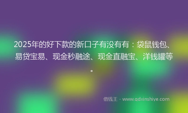 2025年的好下款的新口子有没有有：袋鼠钱包、易贷宝易、现金秒融途、现金直融宝、洋钱罐等。