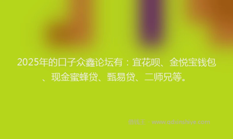 2025年的口子众鑫论坛有：宜花呗、金悦宝钱包、现金蜜蜂贷、甄易贷、二师兄等。