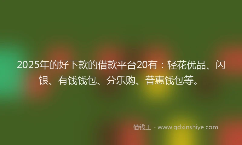 2025年的好下款的借款平台20有：轻花优品、闪银、有钱钱包、分乐购、普惠钱包等。