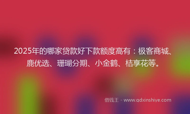 2025年的哪家贷款好下款额度高有：极客商城、鹿优选、珊瑚分期、小金鹤、桔享花等。