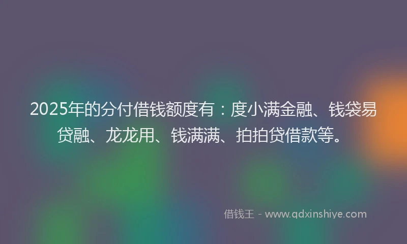 2025年的分付借钱额度有：度小满金融、钱袋易贷融、龙龙用、钱满满、拍拍贷借款等。