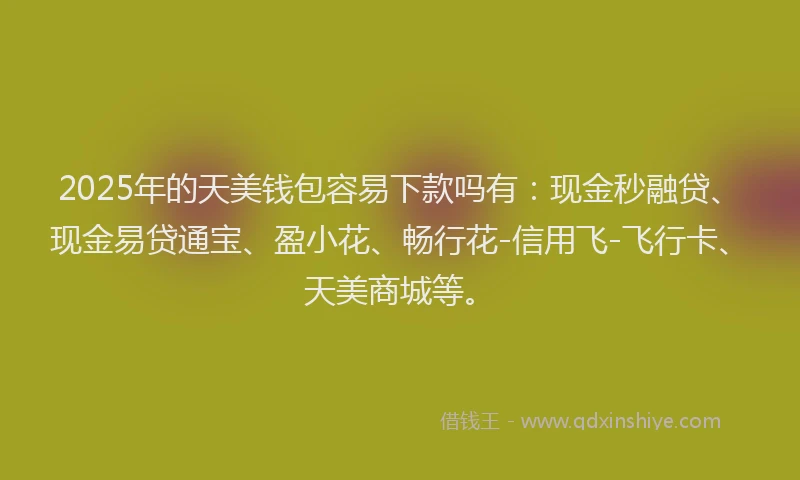 2025年的天美钱包容易下款吗有：现金秒融贷、现金易贷通宝、盈小花、畅行花-信用飞-飞行卡、天美商城等。
