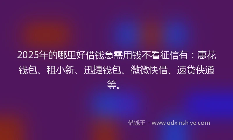 2025年的哪里好借钱急需用钱不看征信有：惠花钱包、租小新、迅捷钱包、微微快借、速贷侠通等。