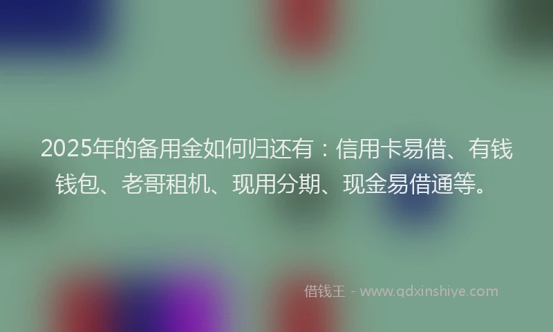 2025年的备用金如何归还有：信用卡易借、有钱钱包、老哥租机、现用分期、现金易借通等。