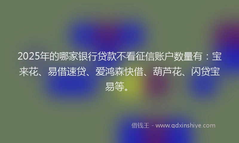2025年的哪家银行贷款不看征信账户数量有：宝来花、易借速贷、爱鸿森快借、葫芦花、闪贷宝易等。