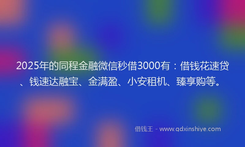2025年的同程金融微信秒借3000有：借钱花速贷、钱速达融宝、金满盈、小安租机、臻享购等。