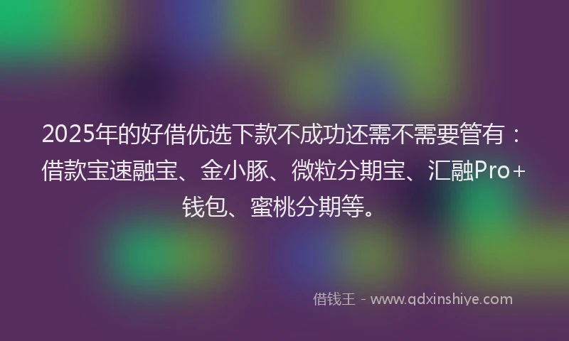 2025年的好借优选下款不成功还需不需要管有：借款宝速融宝、金小豚、微粒分期宝、汇融Pro+钱包、蜜桃分期等。