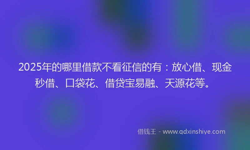 2025年的哪里借款不看征信的有：放心借、现金秒借、口袋花、借贷宝易融、天源花等。