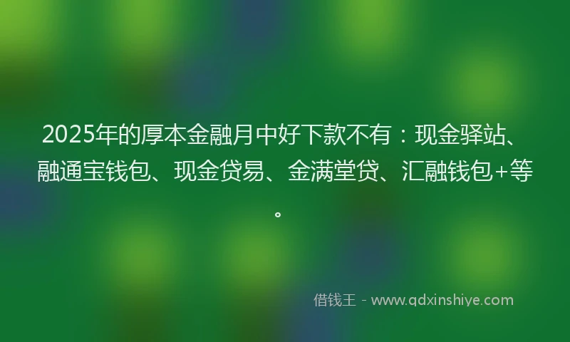 2025年的厚本金融月中好下款不有：现金驿站、融通宝钱包、现金贷易、金满堂贷、汇融钱包+等。