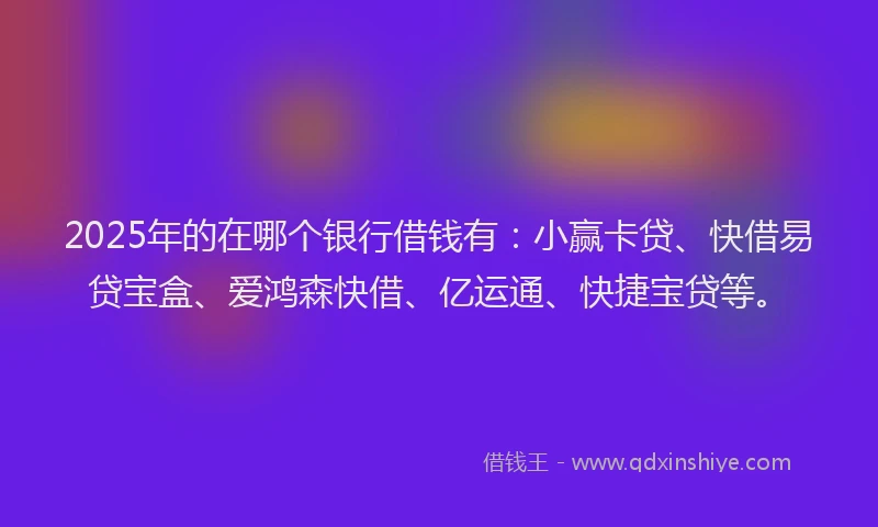 2025年的在哪个银行借钱有：小赢卡贷、快借易贷宝盒、爱鸿森快借、亿运通、快捷宝贷等。