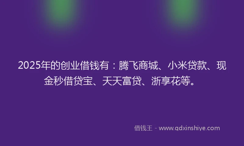2025年的创业借钱有：腾飞商城、小米贷款、现金秒借贷宝、天天富贷、浙享花等。