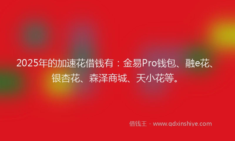 2025年的加速花借钱有：金易Pro钱包、融e花、银杏花、森泽商城、天小花等。