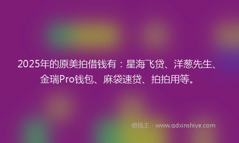 2025年的原美拍借钱有：星海飞贷、洋葱先生、金瑞Pro钱包、麻袋速贷、拍拍用等。