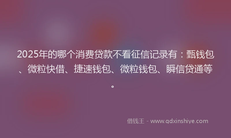 2025年的哪个消费贷款不看征信记录有：甄钱包、微粒快借、捷速钱包、微粒钱包、瞬信贷通等。
